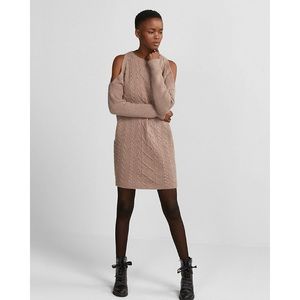 Express Cold Shoulder Cable Knit Sweater Dress